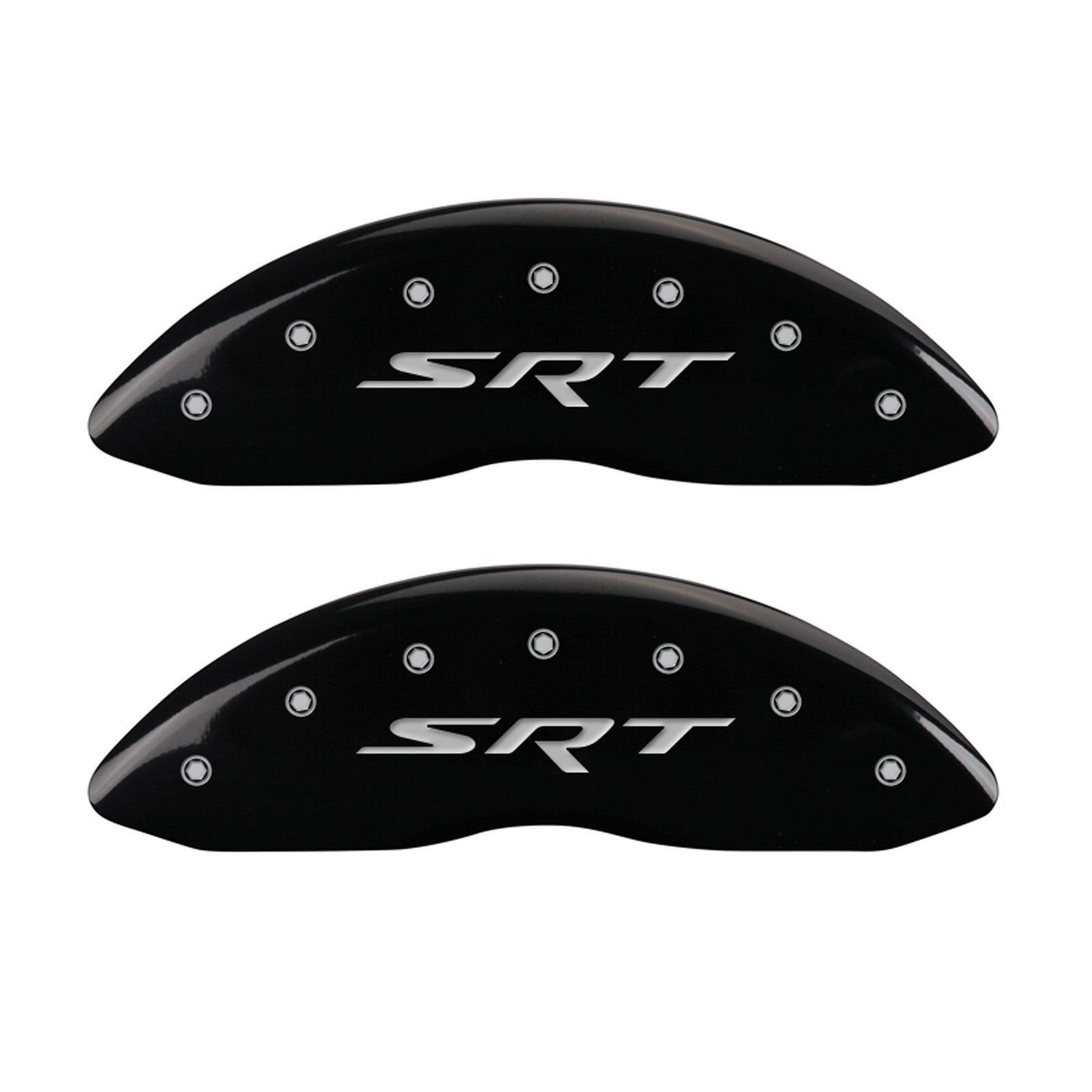MGP 42002SSRTBK Caliper Covers 'SRT' Engraved Caliper Cover with Black Powder Coat Finish and Silver Characters, (Set of 4)