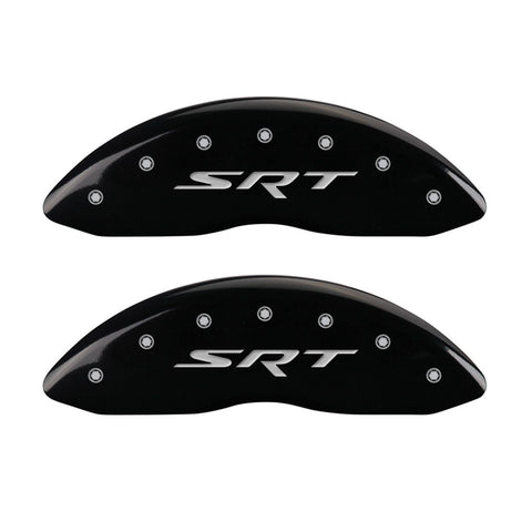 MGP 42002SSRTBK Caliper Covers 'SRT' Engraved Caliper Cover with Black Powder Coat Finish and Silver Characters, (Set of 4)