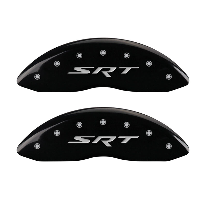 MGP 42002SSRTBK Caliper Covers 'SRT' Engraved Caliper Cover with Black Powder Coat Finish and Silver Characters, (Set of 4)