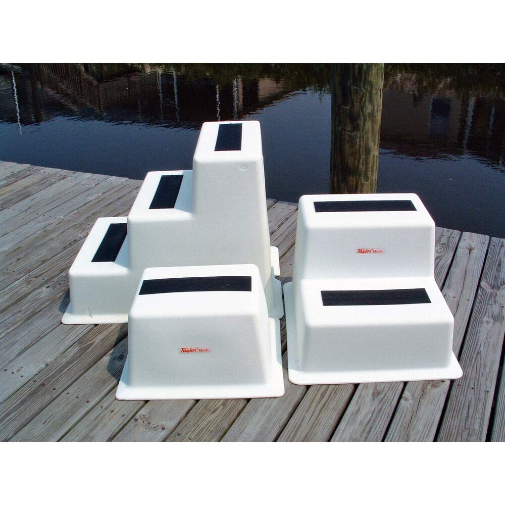 Taylor Made Dock Step Triple Tread Stepsafe, White, 300 lb. capacity – Step safety and securely onto your boat – Patented non-slip pad – 1-1/2" wide flange for stability on any surface – 2020108523