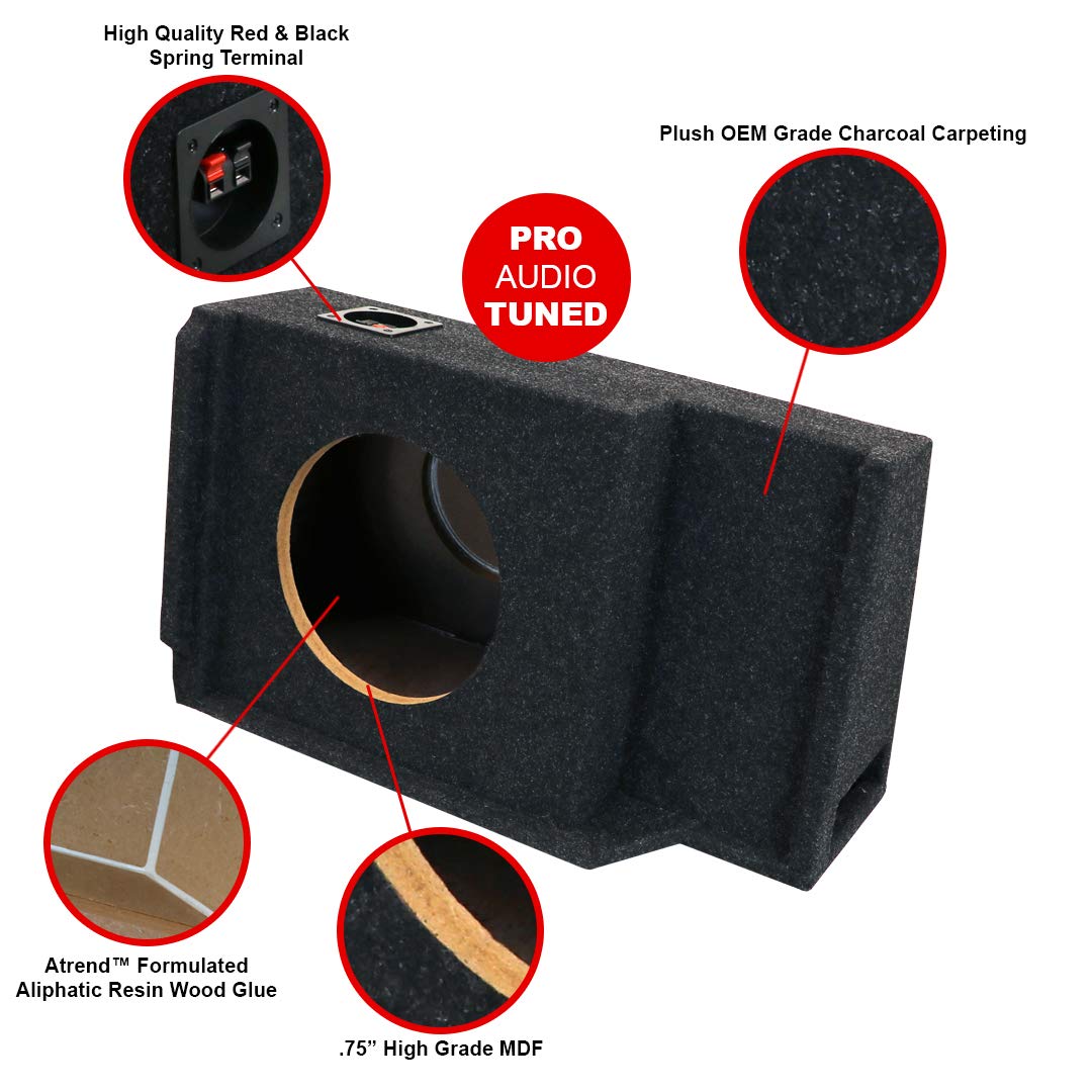Atrend Bbox Single 10" Vented Carpeted Subwoofer Enclosure - Fits Chevrolet / GMC 1999 - 2007 Silverado / Sierra Extended Cab, Charcoal