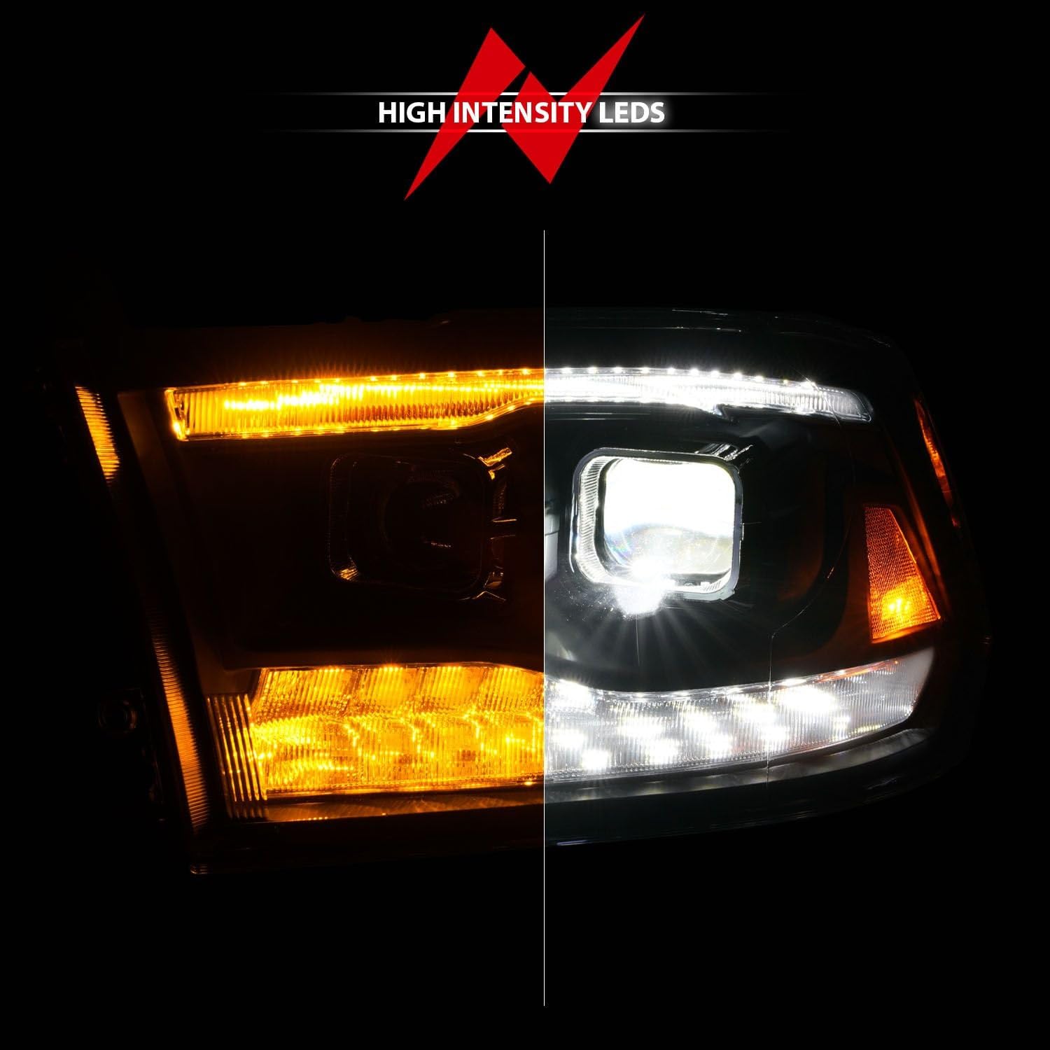 09-18 Dodge Ram 1500/2500/3500 ANZO Full LED Proj Headlights w/Switchback Light Bar - Black
