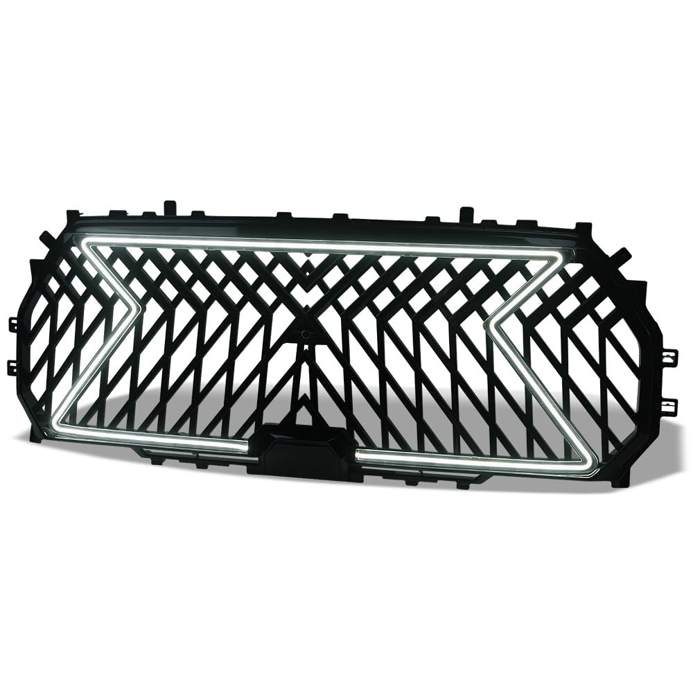 LED Front Grille Armordillo LEX Style|Compatible With 2022-2024 Toyota Tundra|8735008|ABS Plastic|Gloss Black|Front Hood Bumper Grille With Light Bar