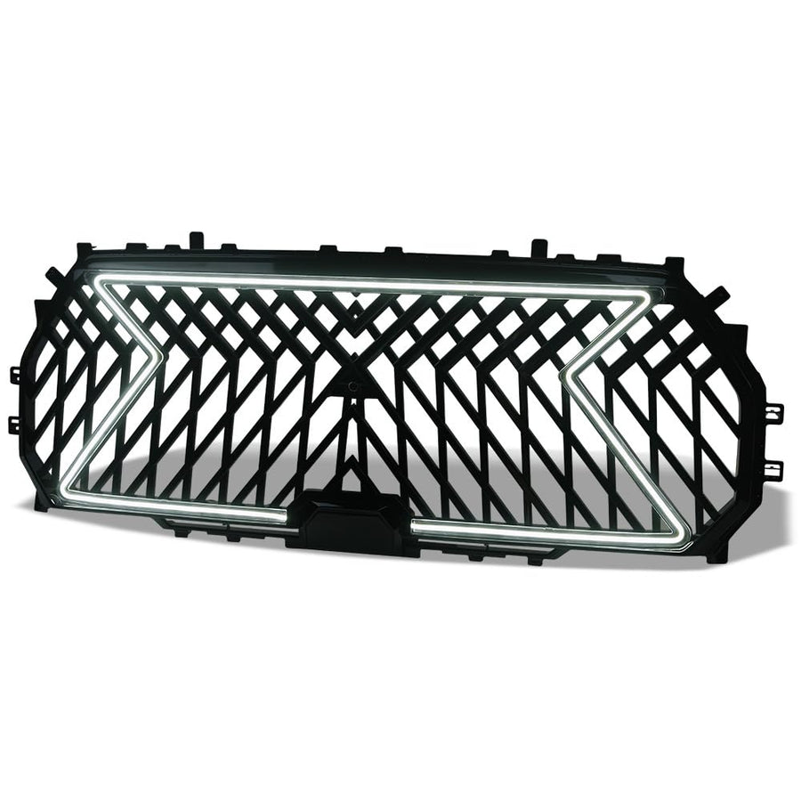 LED Front Grille Armordillo LEX Style|Compatible With 2022-2024 Toyota Tundra|8735008|ABS Plastic|Gloss Black|Front Hood Bumper Grille With Light Bar