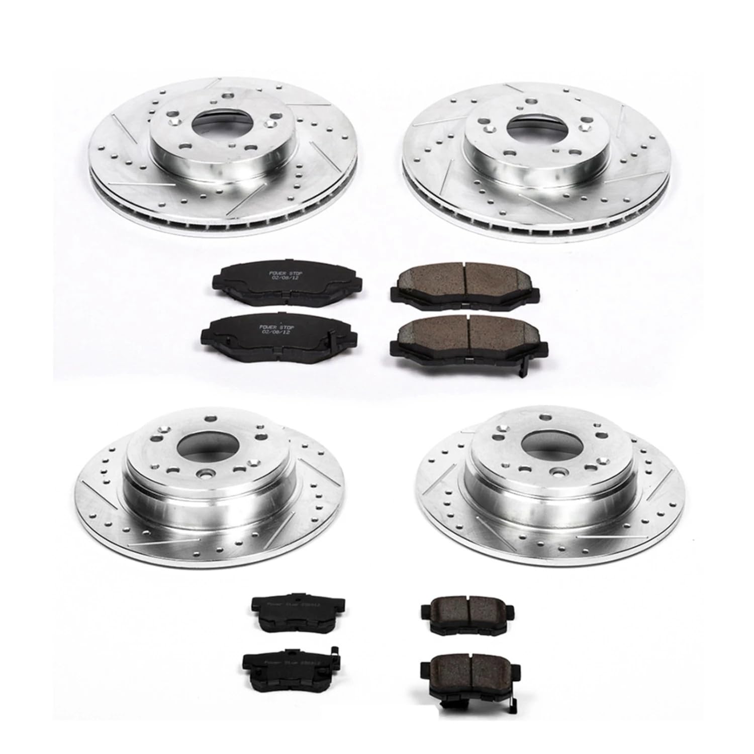 Power Stop K5389 Z23 Carbon Fiber Brake Pads Front and Rear with Drilled & Slotted Brake Rotors Kit For Honda Element 2003-2011 [Model Specific]