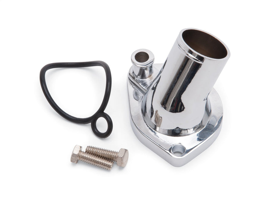 Edelbrock Pro-Flo 4814 Waterneck 1.5 in. Dia. Outlet Hose 15 deg. Two-Piece Swivel Ford Small Block Aluminum Polished Chrome