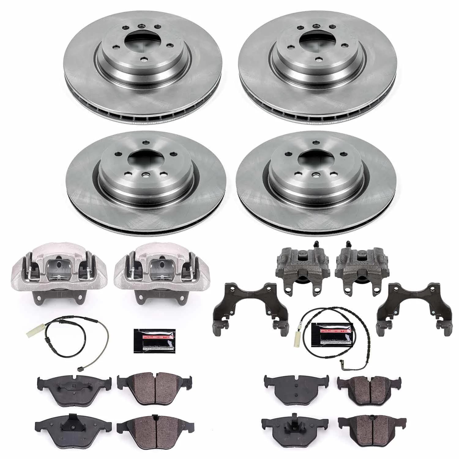 Power Stop KCOE6056 Autospeciality Brake Caliper Kit- Front & Rear Brake Rotors, Ceramic Brake Pads, Brake Calipers