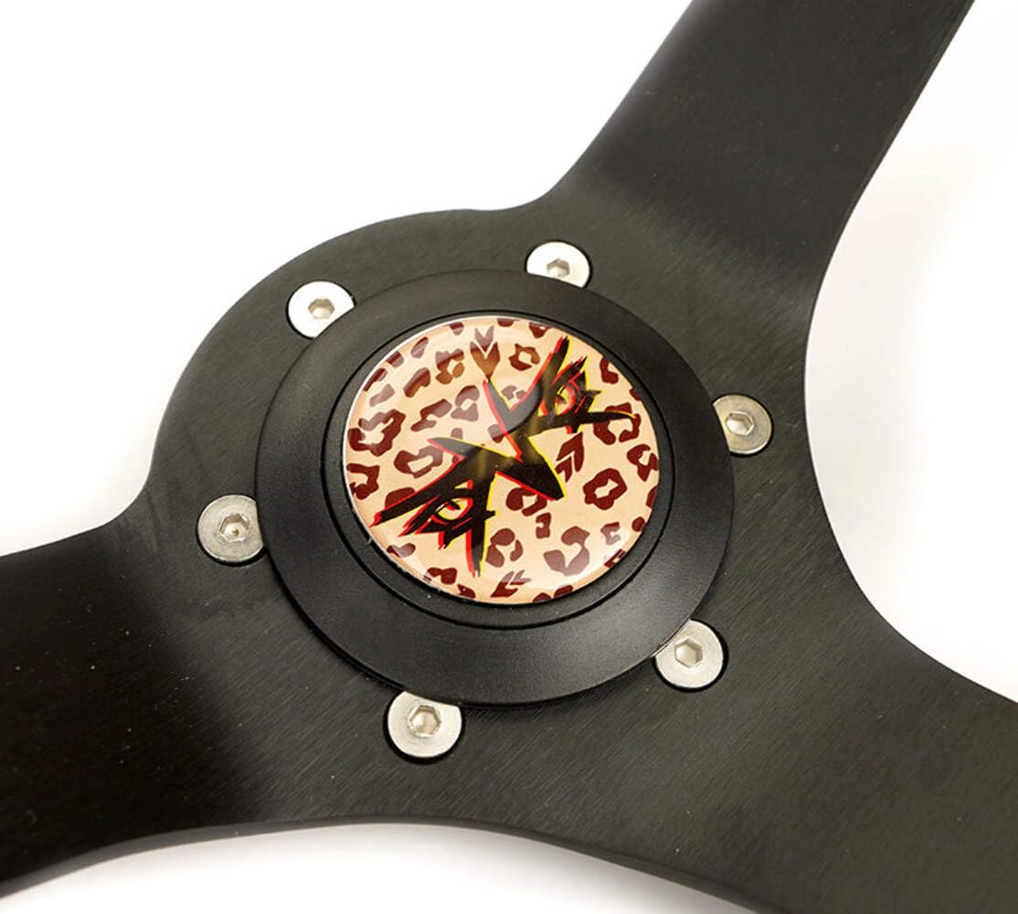 NRG Innovations Reinforced Sport NRG-RST-036MB-SV-BR Steering Wheel 350mm (3' deep) Savage Brown Leopard Printed Micro Fiber Vegan Material with Matte Black Spoke