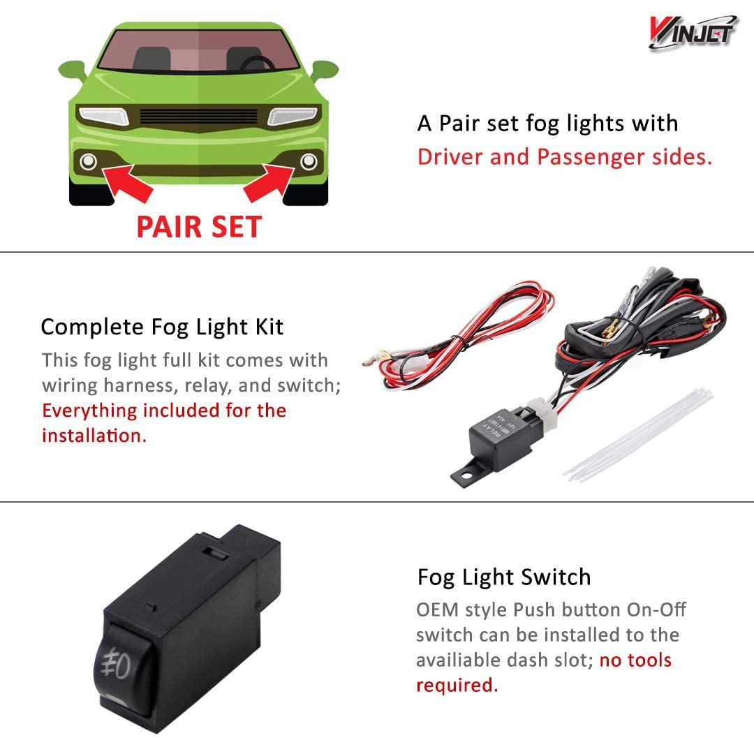 Fog Lights Clear +Wiring Kit Full Kit For 2014-2016 Subaru Forester