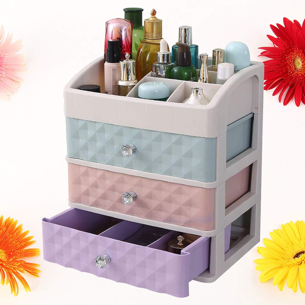 Make Up CABILOCK Organiser 3-Tier Multifunctional Saving Space Desktop Comestics Toiletry Organizer Makeup Storage Box with Drawers (Colorful)