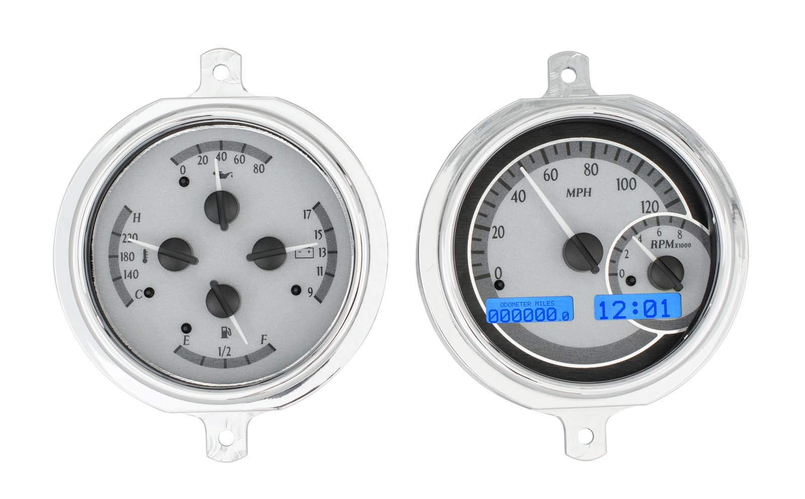 Dakota Digital VHX-51F-PU-S-B Gauge System Compatible with 1951-52 Ford Pickup Truck Silver Alloy Blue Backlighting