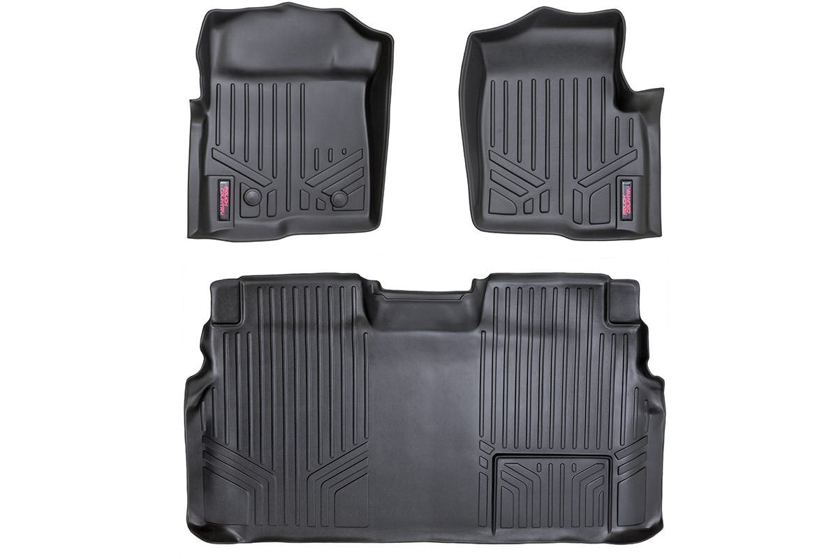 Rough Country Floor Mats All Weather for Ford F-150 Crew Cab (2011-2014) - Non-Slip Waterproof Flexible Mat, Front & Rear Set