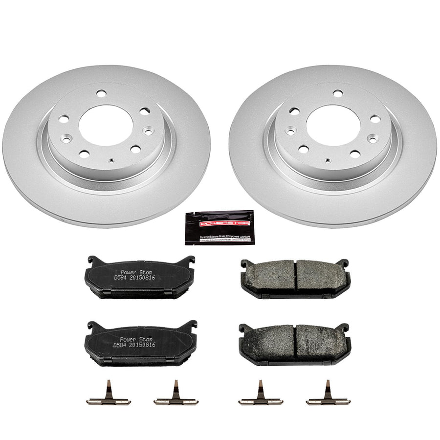 Power Stop Coated Brake Rotor & CRK2453 Ceramic Brake Pads- rear For Mazda 626 1998-2002 [Vehicle Specific]