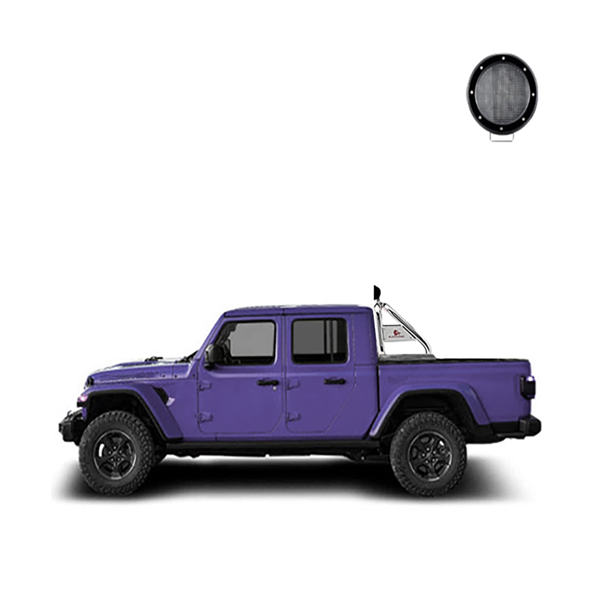Classic Black Horse Roll Bar Incl. Set of 5.3" Dia.LED Lights w/Black Trim Rings Stainless Steel Compatible with 2020-2024 Jeep Gladiator-RB09SS-PLFB