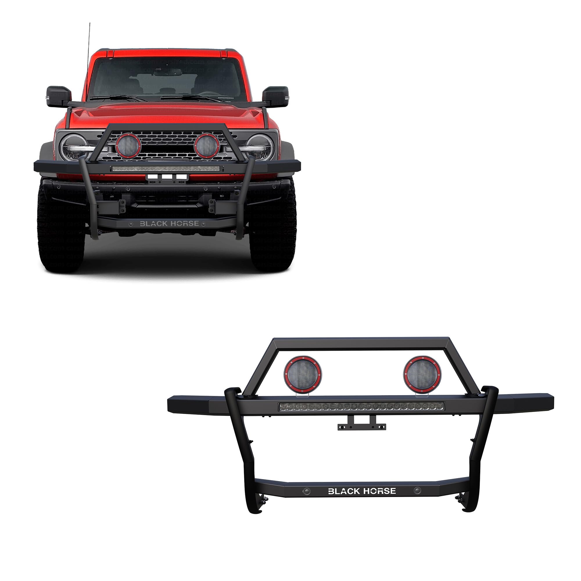 Rambler Black Horse Grille Guard Kit Modular Black Compatible with 2021-2024 Ford Bronco-RAGF20-K1PLFR