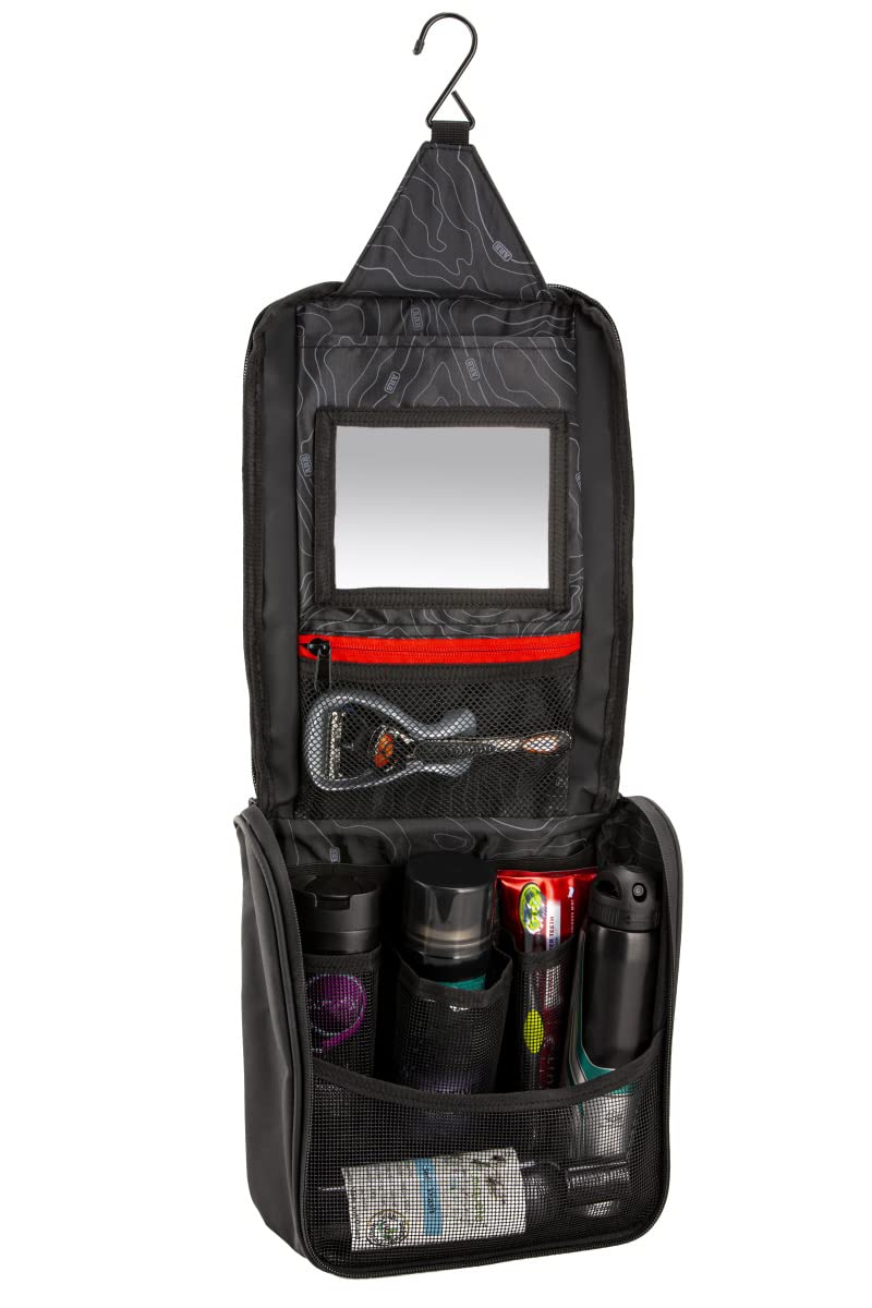 ARB Charcoal Finish Toiletries Bag w/Red Highlights PVC Outer Shell Mesh Pockets Mirror (ARB4209)