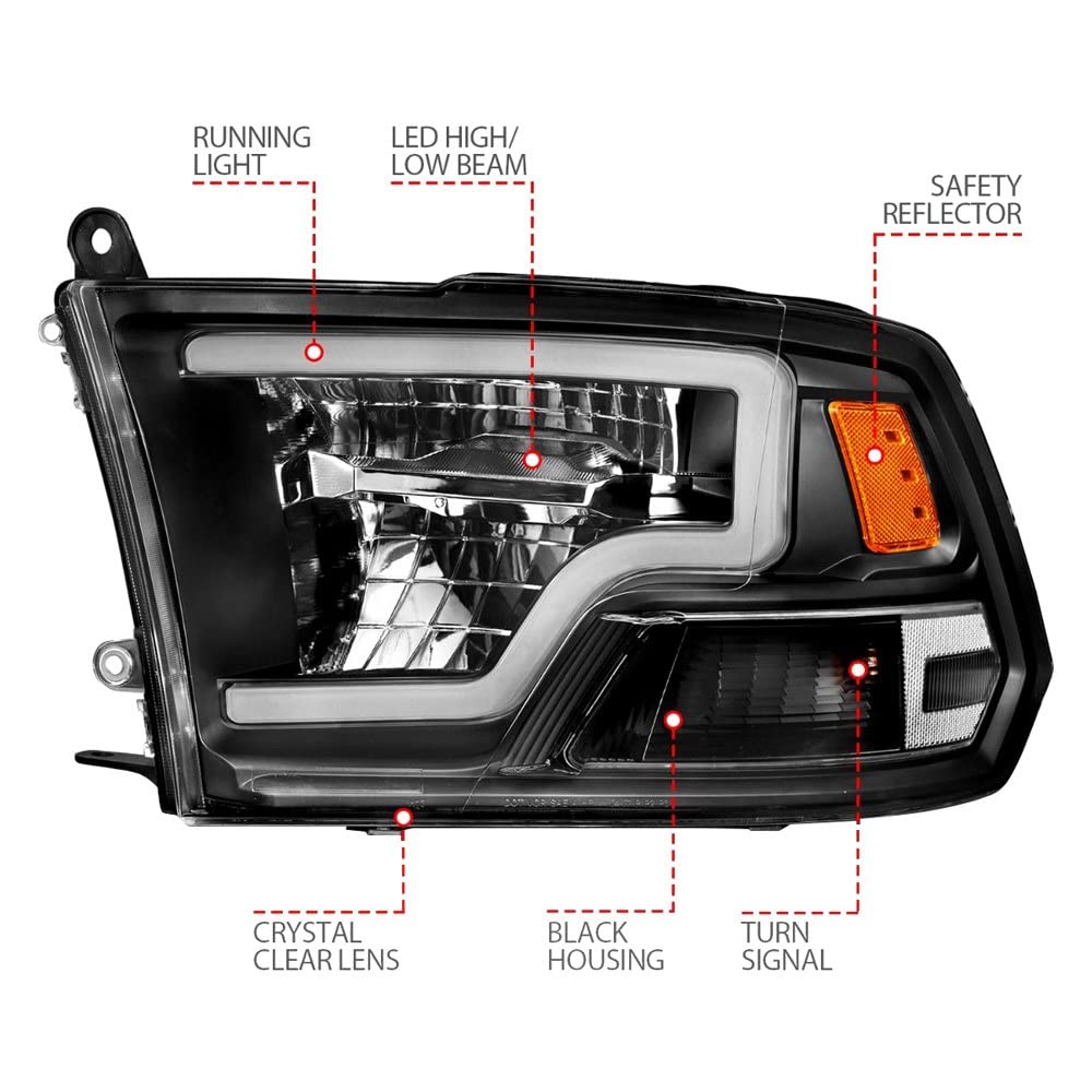 2009-2020 Dodge Ram 1500 ANZO (111539) Full LED Square Projector Headlights w/Chrome Housing Black Amber