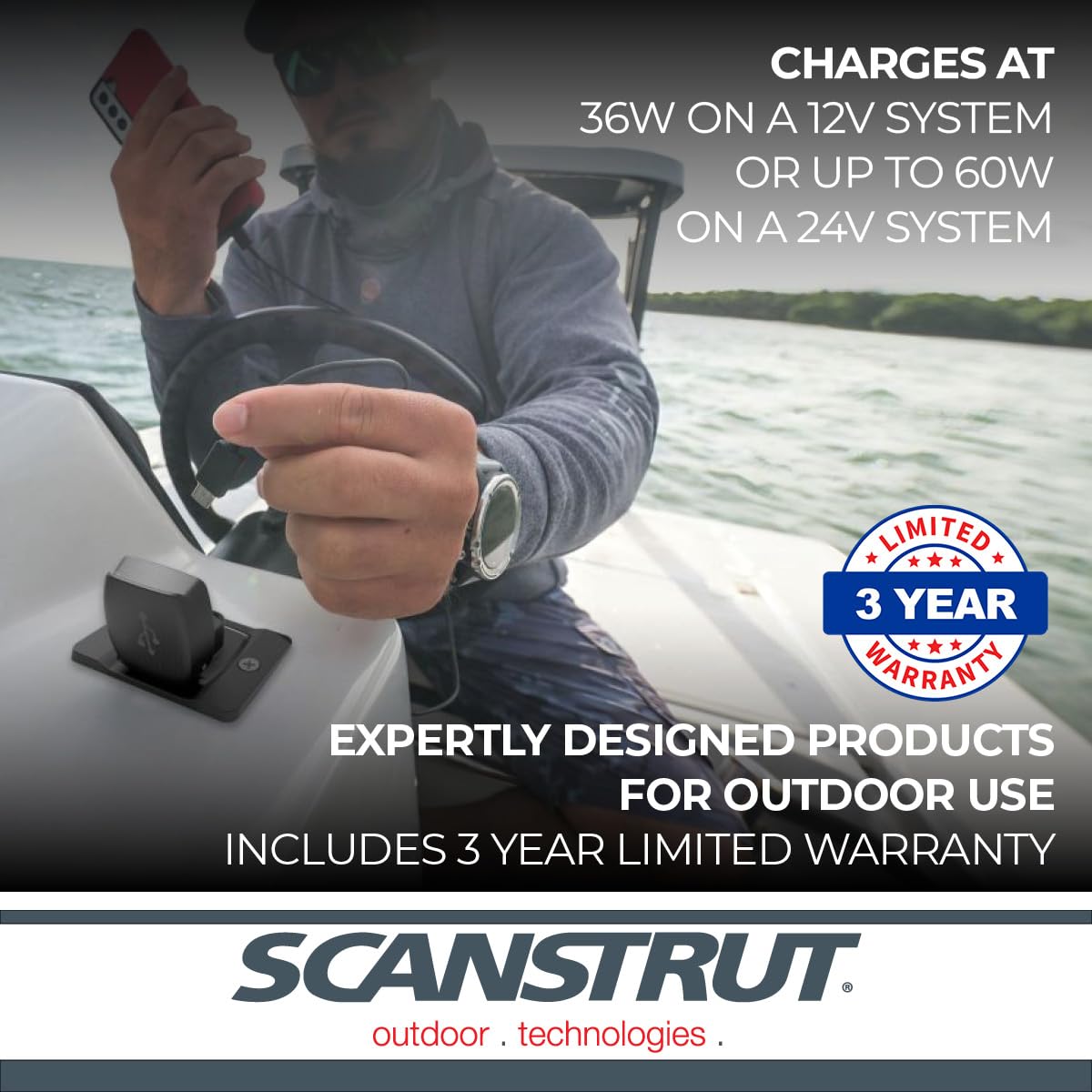 Scanstrut Dual USB Socket Fast Charge with Front fit Bezel
