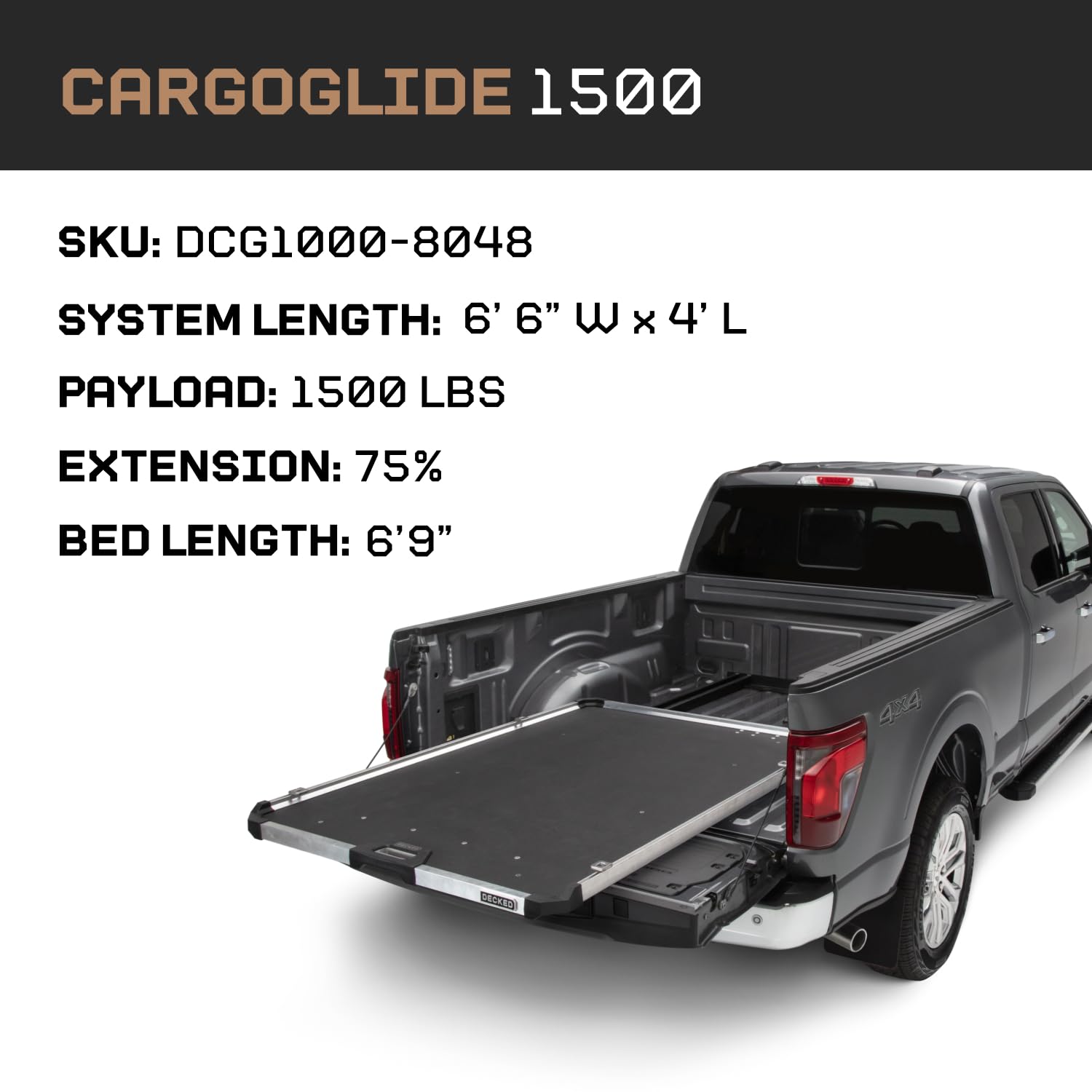 Truck Bed Slide CargoGlide – 1500 lb Capacity, 75% Extension – Heavy-Duty Pickup Cargo Slide for Easy Bed Access – Compatible with CargoGlide 1500/75% / 48" W / 80" L for Fullsize - Super