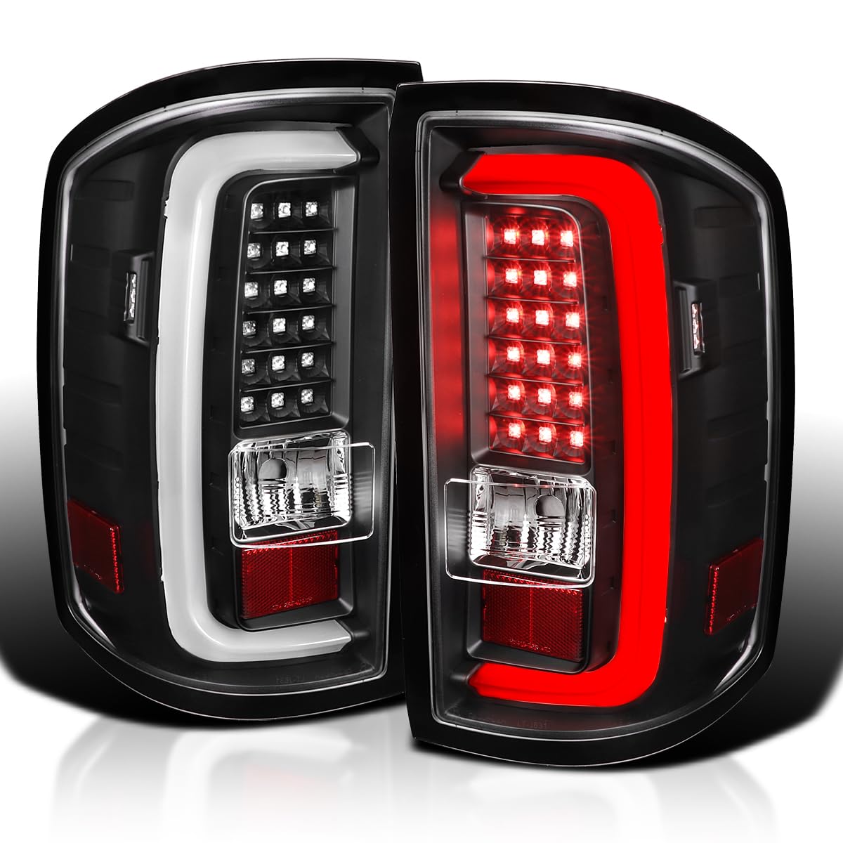 Black LED Bar Tail Lights SPEC-D TUNING Compatible with 2014-2018 GMC Sierra 1500, 2014-2018 GMC Sierra 2500HD, 2014-2018 GMC Sierra 3500HD, Left + Right Pair Assembly