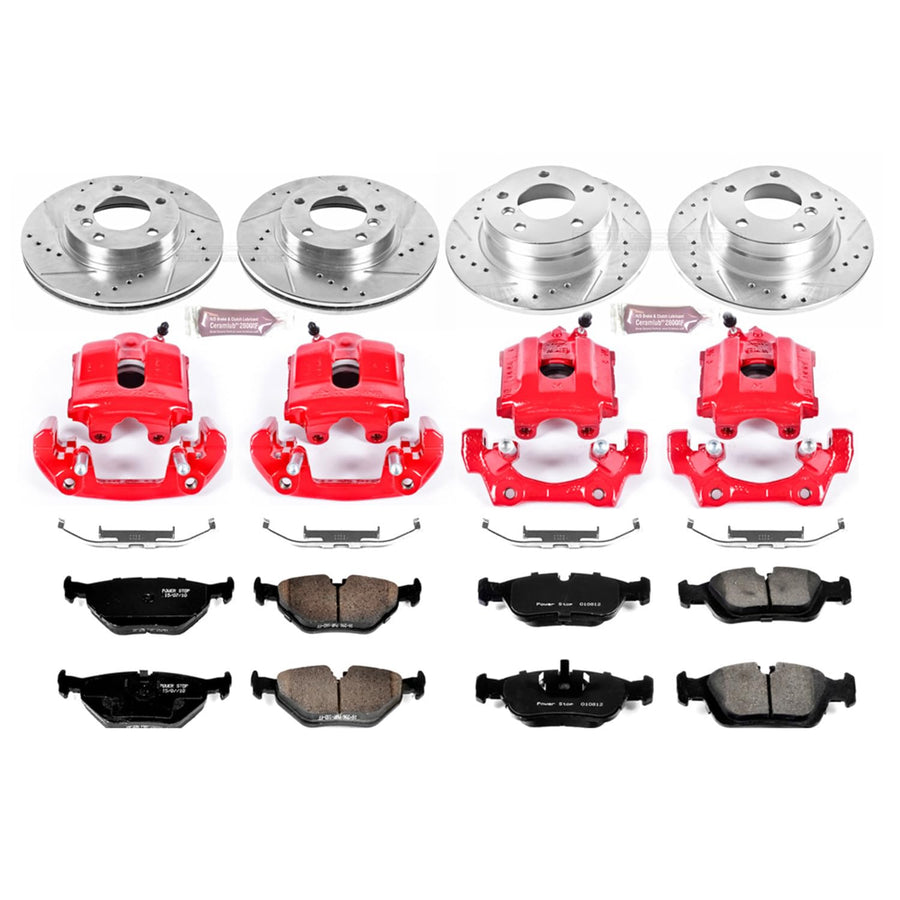 Z23 Power Stop (KC2724) Sport Brake Kit with Calipers Front and Rear and 1 Front & 1 Rear Sensor Wires For BMW 318i BMW 318is BMW 3 BMW 323is BMW 325i BMW 325is BMW 328i BMW 328is [Model Specific]
