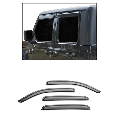 Tape On Black Horse Off Road Rain Guards/Wind Deflectors Compatible with 2020-2024 Jeep Gladiator|2018-2024 Jeep Wrangler Smoke 4 PCs - 140340