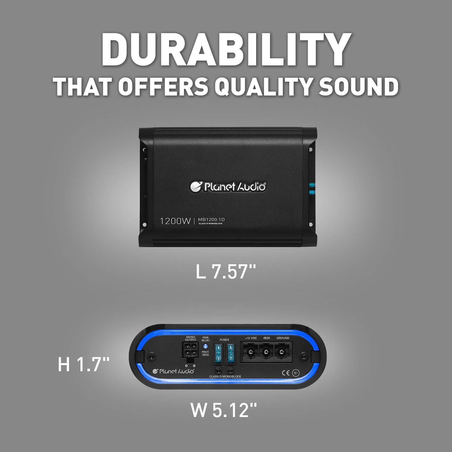 Planet Audio Mini Bang Series MB1200.1D Class D Car Amplifier - 1200 High Output, Low/High Level Inputs, Low/High Pass Crossover, Bass for Subwoofer