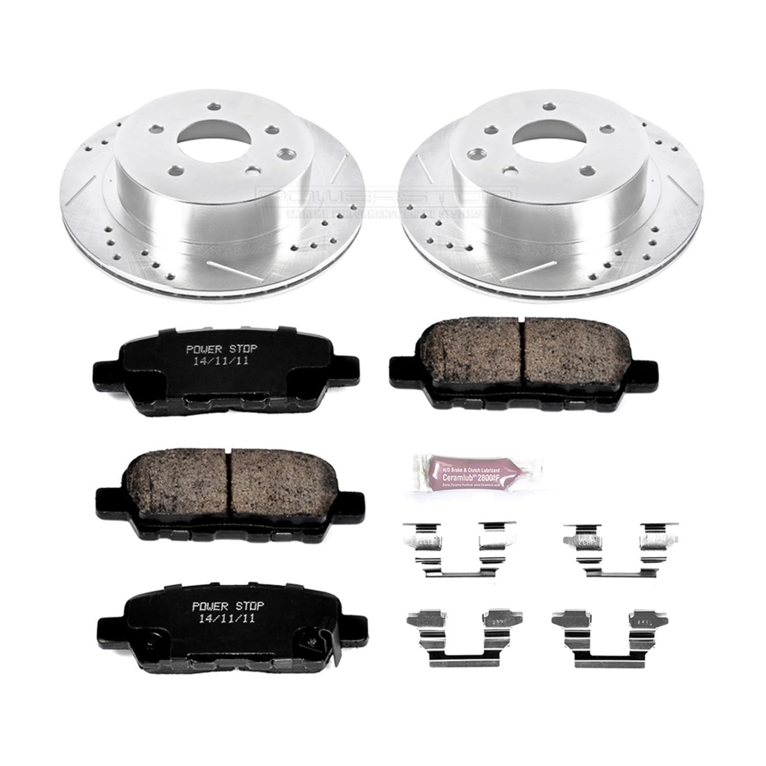 Power Stop K6761 Z23 Carbon Fiber Brake Pads with Drilled & Slotted Brake Rotors Kit Rear