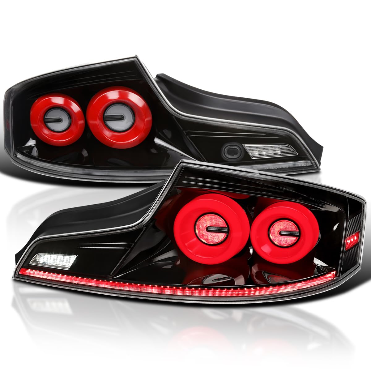 Full LED Tail Lights SPEC-D TUNING w/Red Fiber Optic Halo Ring, Sequential Turn Signal, and Startup Animation Compatible with 2003-2007 Infiniti G35, Left + Right Pair Assembly