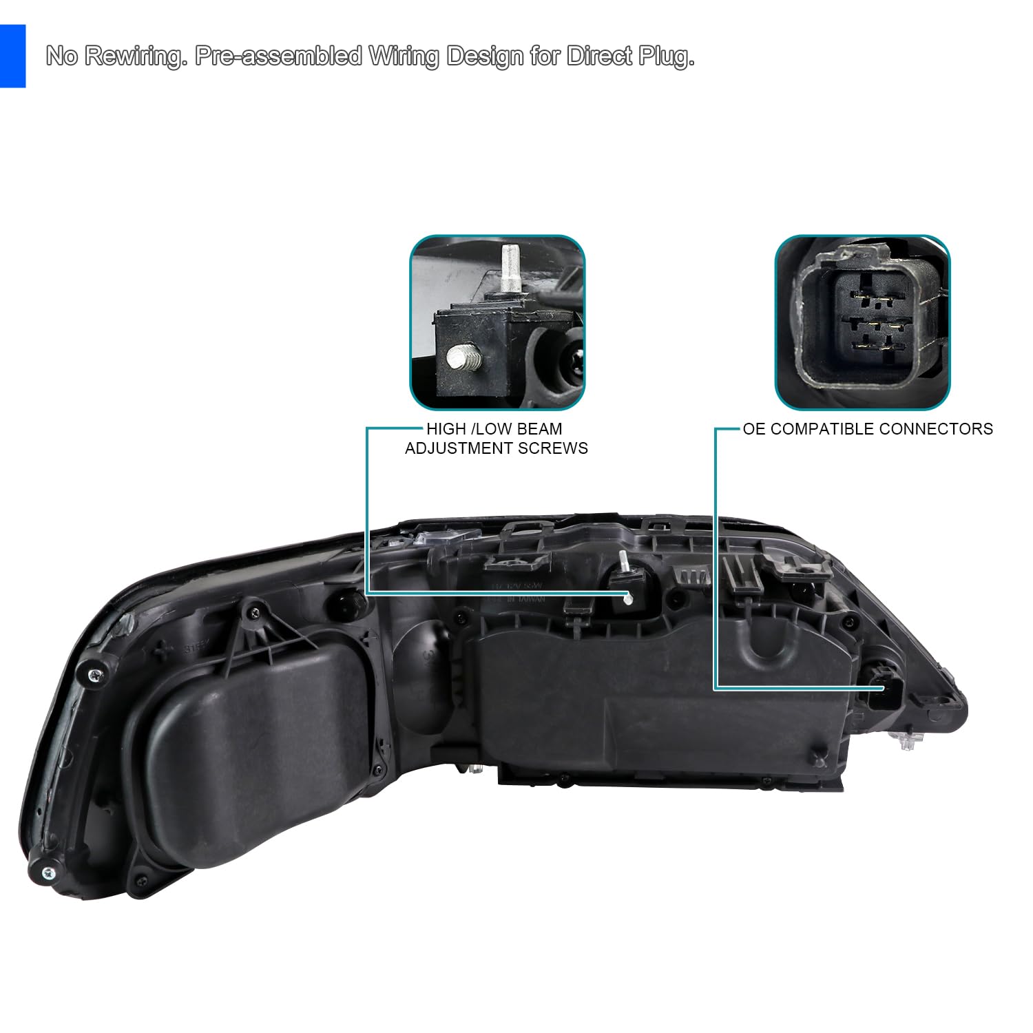 Black Headlights SPEC-D TUNING Compatible with 2005-2011 Lincoln Town Car, Left + Right Pair Headlamp Assembly