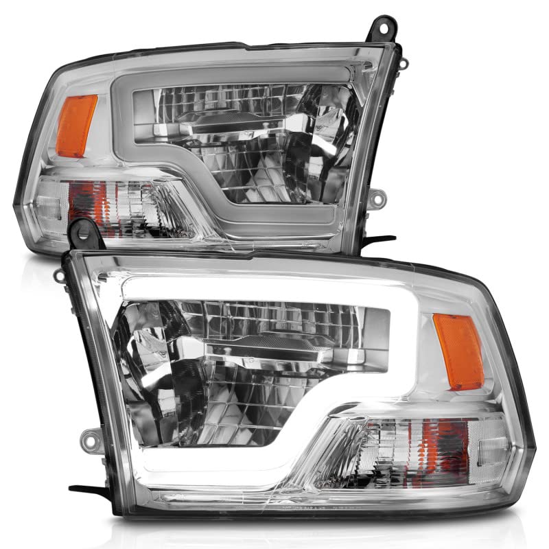 2009-2020 Dodge Ram 1500 Full LED Square Projector Headlights w/Chrome Housing ANZO (111540) Chrome Amber