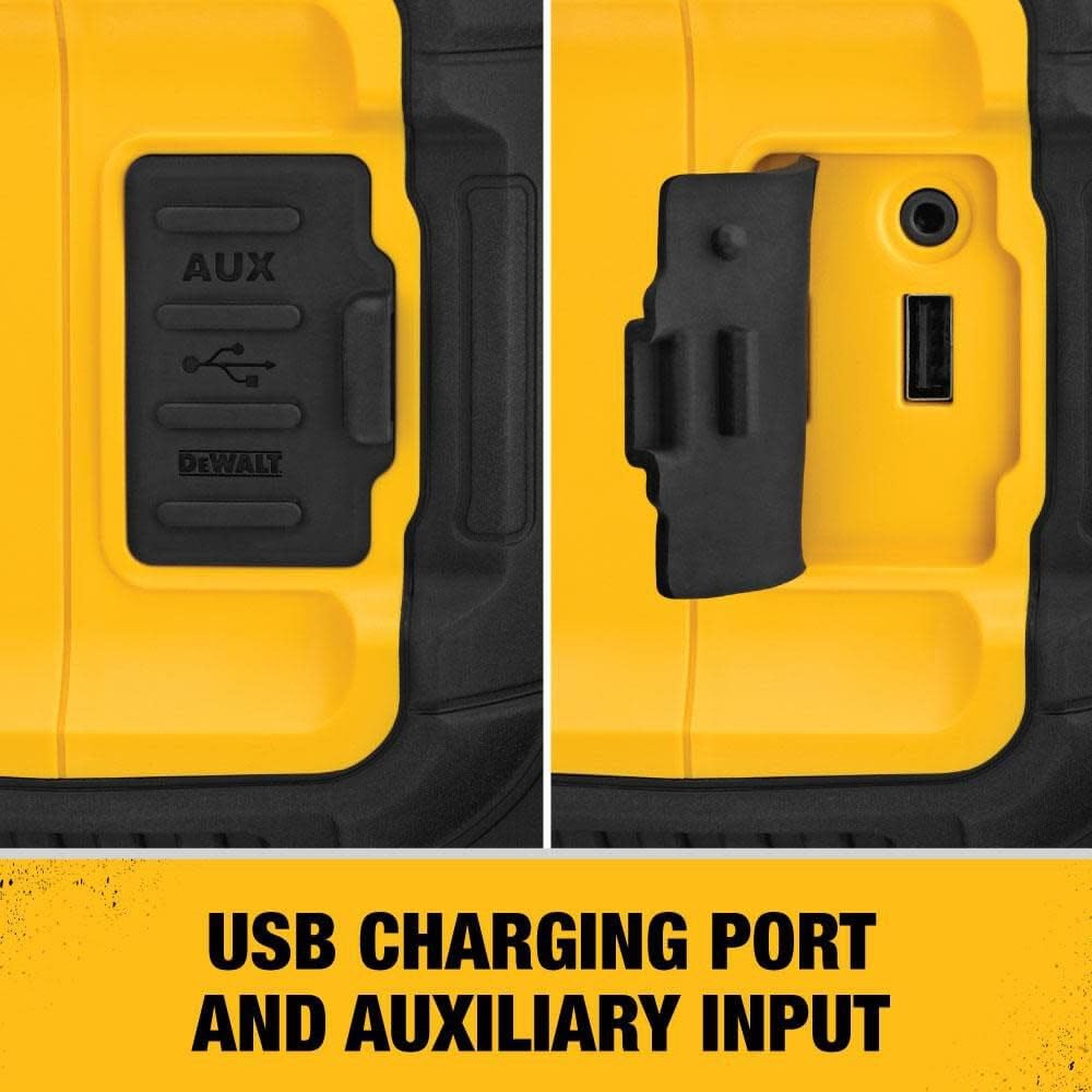 DEWALT Bluetooth Speaker 20V MAX, 100 ft Range, Durable for Jobsites, Phone Holder Included, Lasts 8-10 Hours with Single Charge (DCR010)