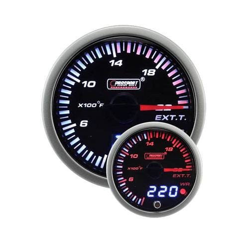 216JDMEGT-R.F Prosport Performance EGT Dual Display Amber/White 52mm w/Quick Conn.Temp. Probe