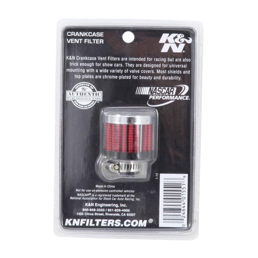 K&N Air Filter/Breather Vent: High Performance, Premium, Washable, Replacement Engine Filter: Flange Diameter: 0.3125 in, Filter Height: 1.125 in, Flange Length: 0.4375 in, Shape: Breather, 62-2470