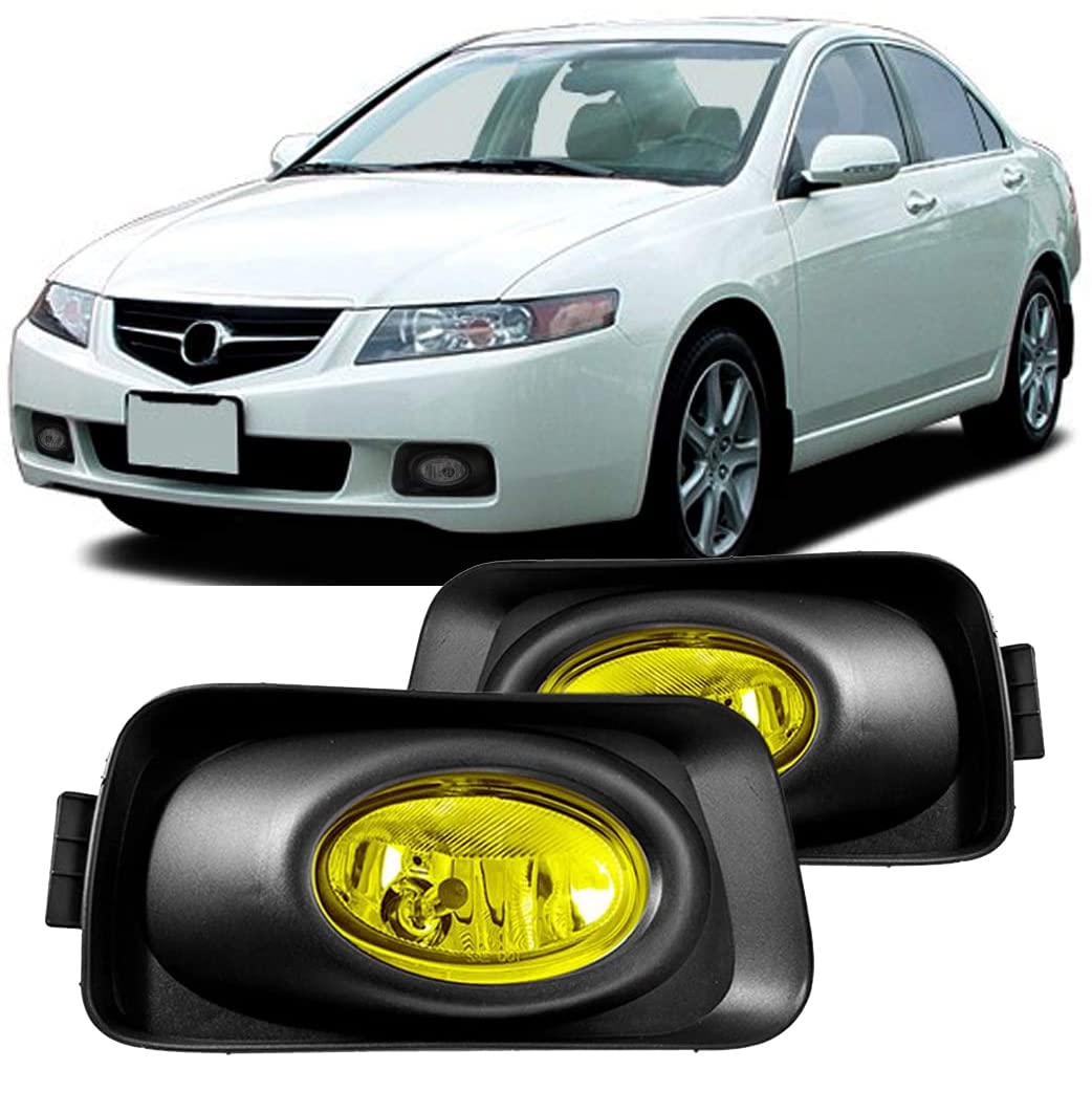 Winjet WJ30-0001-12 Fog Light Kit for 2003 2005 Acura TSX Clear Lens RH LH Factory Style Replacement OEM fitment with Bezel Trim Wiring Harness Switch Set Pair