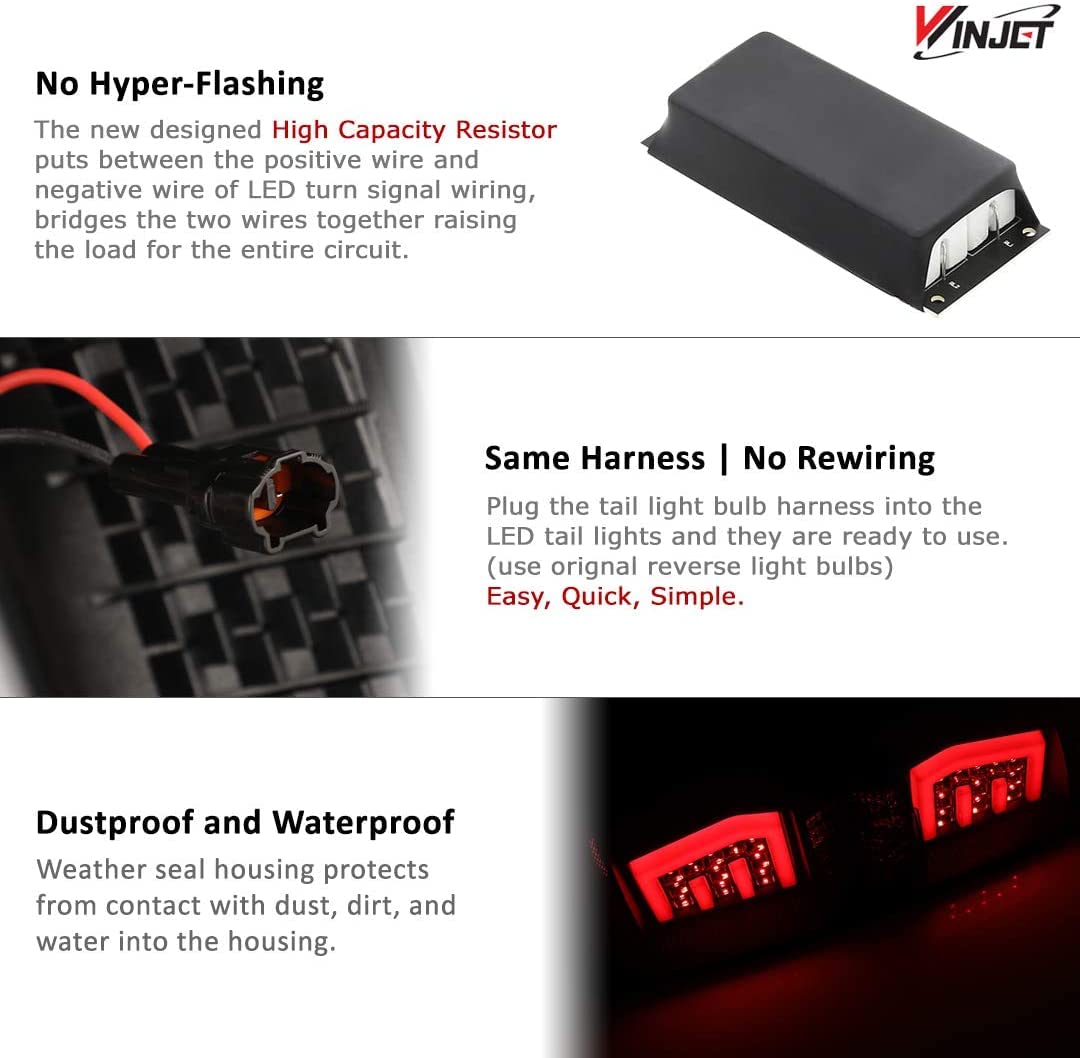 Winjet LED Sequential Tail Lights Compatible with [2007-2013 Chevy Suburban Tahoe Yukon] Rear Lamps (Red)