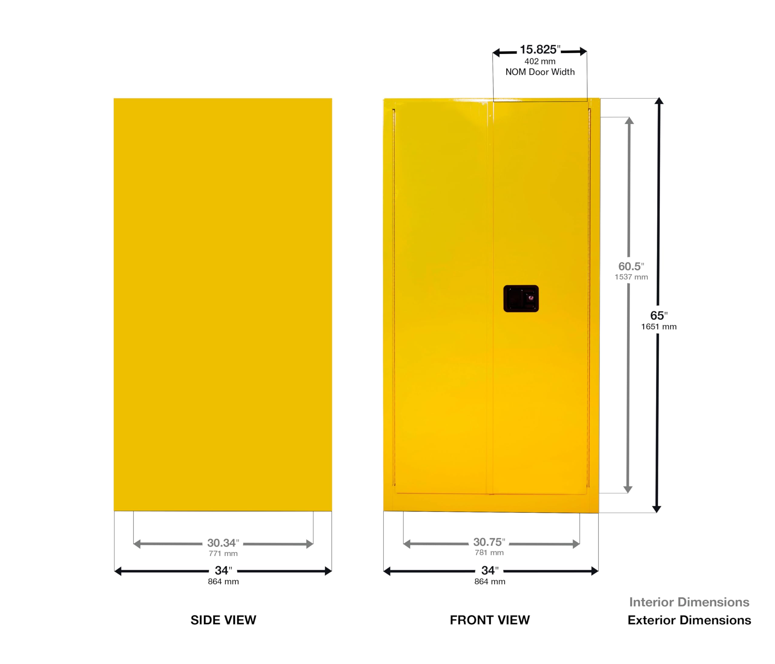 55 Gallon Eagle American Made Flammable Liquid Storage Cabinet, Manual-Close Slimline Fireproof Cabinet for Schools, Garages, Manufacturing Facilities, 34" x 34" x 65", 1926X