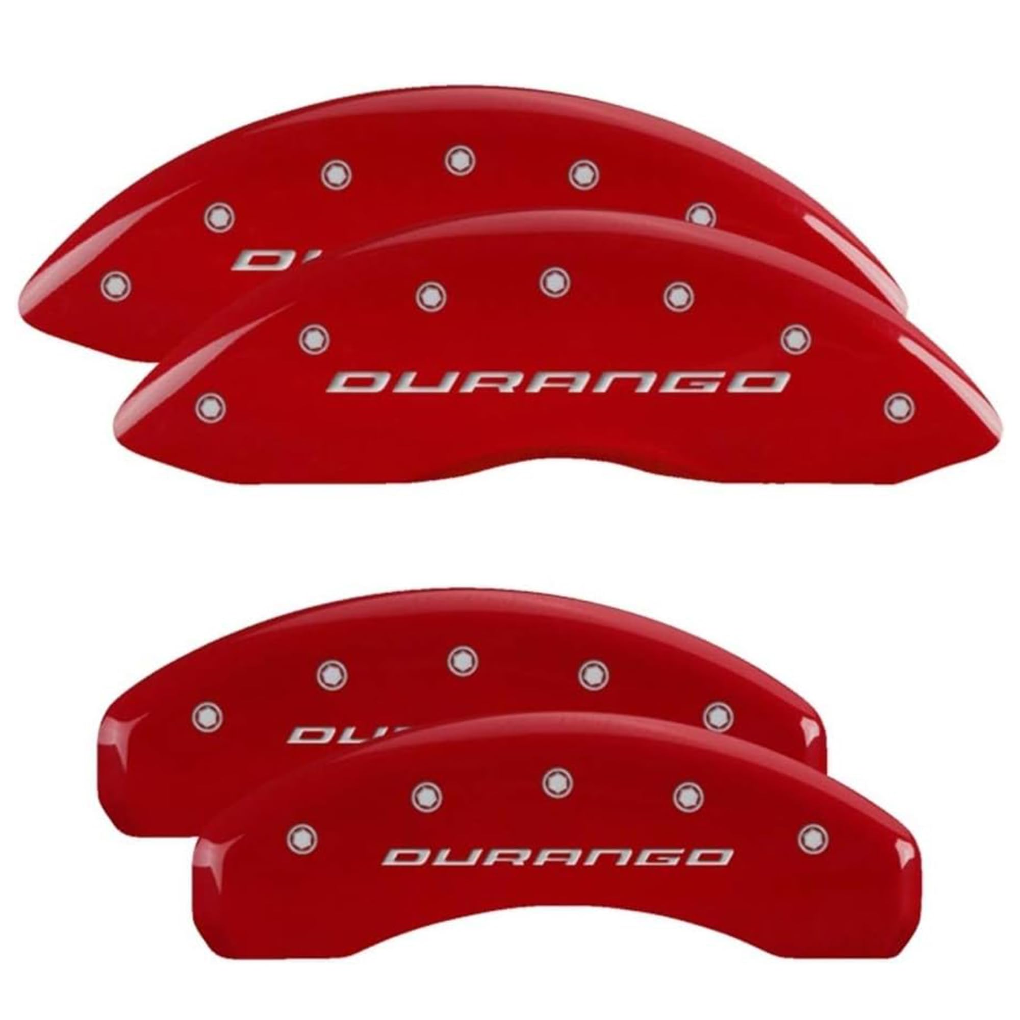 Brake Caliper Covers MGP for 2011-2025 Dodge Durango (Requires 17" Wheels or Larger) Red Powder-Coated Finish, Engraved Silver DURANGO Logo, Aluminum Front and Rear Caliper Covers (Set of 4)