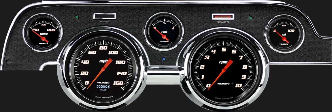 Velocity Black Classic Instruments MU67DVSB 5 Gauge Package LED Odometer Black Bezel Fits 1967-1968 Mustang