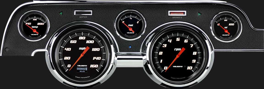 Velocity Black Classic Instruments MU67DVSB 5 Gauge Package LED Odometer Black Bezel Fits 1967-1968 Mustang