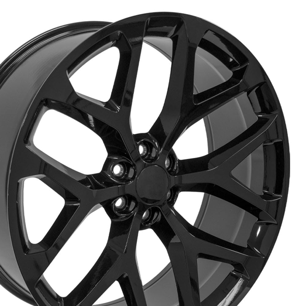 26 Inch OE Wheels CV98B Rim Fits Silverado 1500 Snowflake Style 6x139.7 26x10 Gloss Black - Hollander 5904 (1)