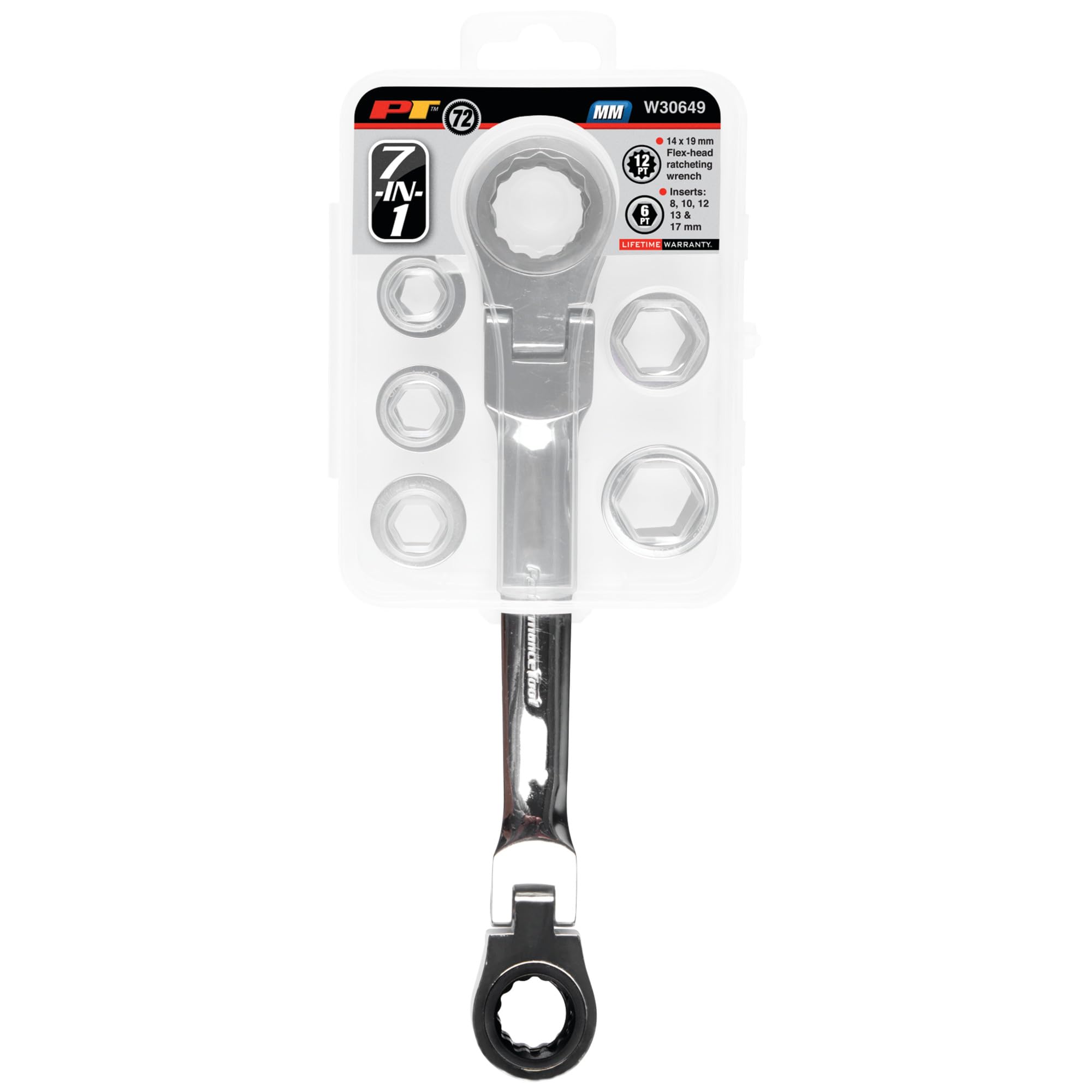 W30649 Performance Tool Flex Head Ratcheting Wrench Set - 7 Piece Metric, Low Profile, 72 Tooth, with Reusable Storage Case
