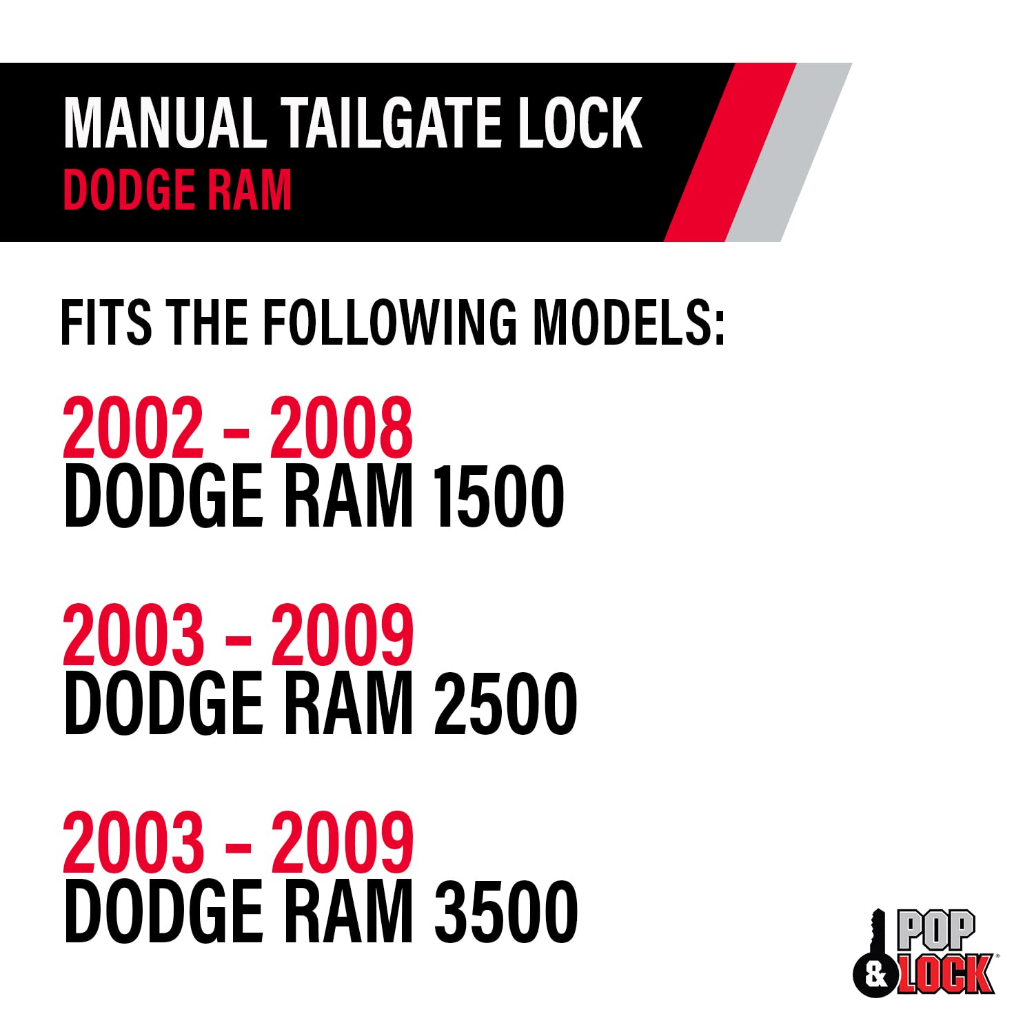 Manual Tailgate Lock – Pop & Lock for Dodge Ram 1500, 2500, and 3500, Fits 2002 to 2008 (Chrome, PL3400C, Works with No Factory Lock)
