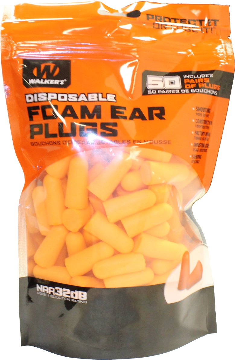 33dB Walker's NRR Sound Blocking PU Foam Passive Hearing Protection Range Shooting Hunting Work Soft Comfortable Adaptable Orange Earplugs - 50 Pair Bag