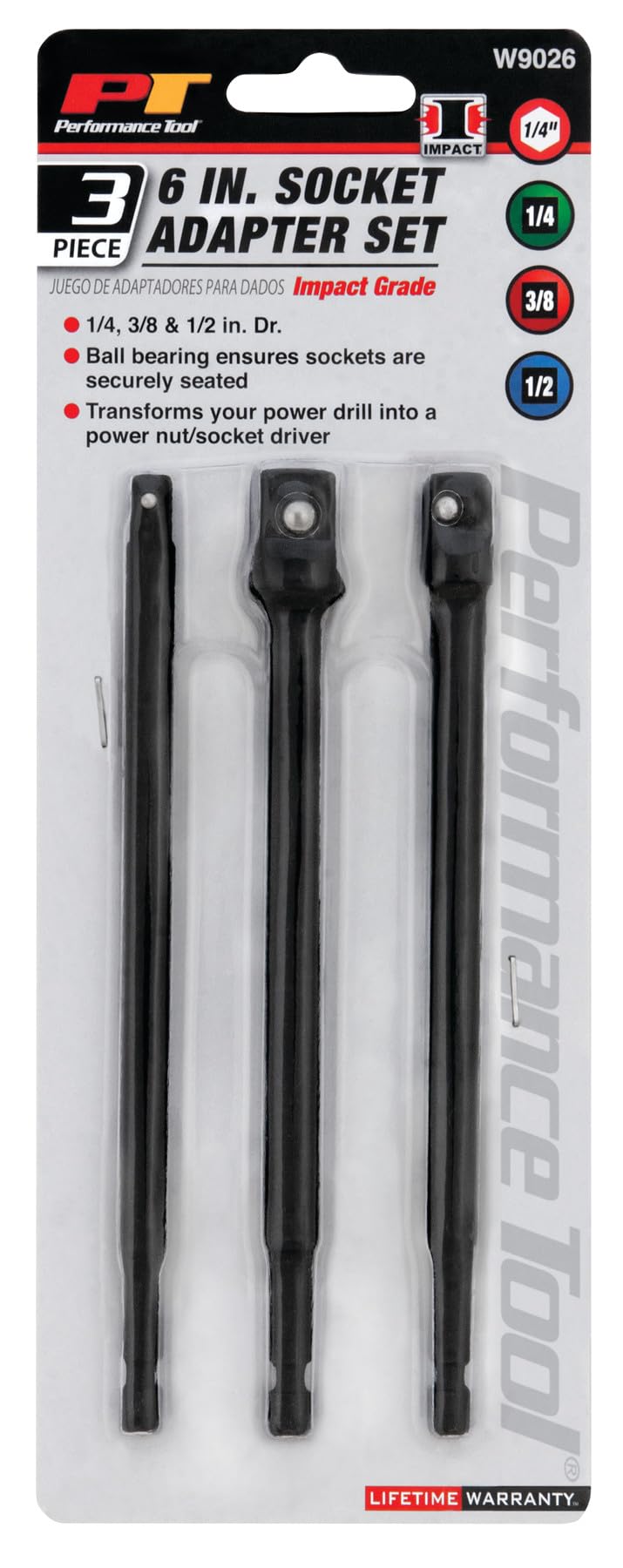 W9026 Performance Tool 6-Inch Socket Adaptor Set, 3-Piece