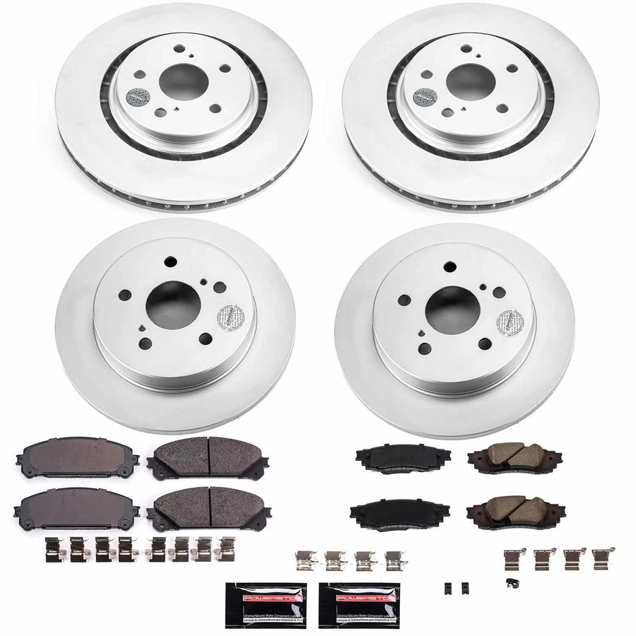 Power Stop Z17 Coated Rotor Kit CRK8633 - Front and Rear Coated Brake Rotors, Ceramic Brake Pads For Toyota Avalon 2020-2021, Toyota Camry 2020-2023 [Model Specific]