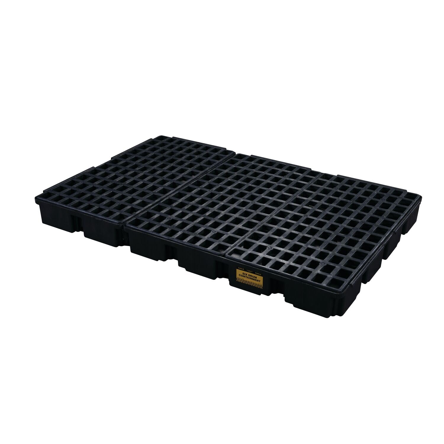 6 Eagle Drum Spill Platform with Drain and Forklift Pockets, 78.25"x51.5"x6.5", 88 Gallon Sump, 10,000 lbs. Load Capacity Containment Tray, Made in USA, Black, 1686D