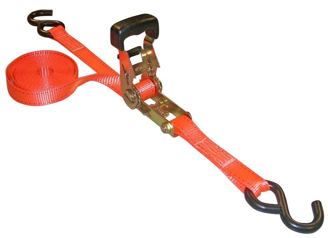 1" x 15' Rubber Handle Ratcheting Tie-Down Strap, Erickson 34404 (Pack of 2)