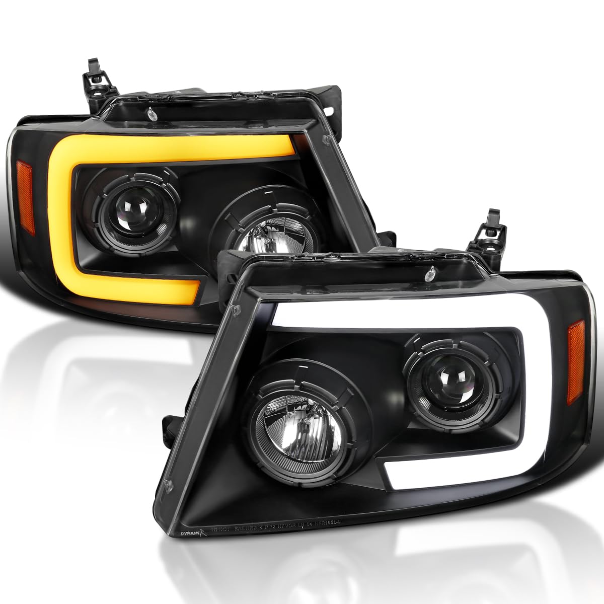 Black Projector Headlights SPEC-D TUNING w/Switchback Sequential Signal LED Tube Compatible with 2004-2008 Ford F150 2006-2008 Lincoln Mark LT, Left + Right Pair Headlamps Assembly