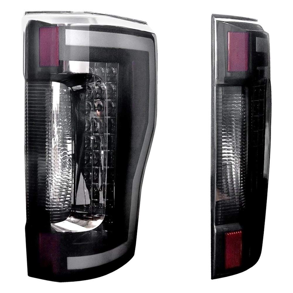 Winjet Sequential LED Tail Light Assembly For 2017 2018 2019 Ford F-250 /F-350 /F-450 Super Duty Halogen Type, Led Taillights Replacement w/Sequential Turn Signal/Running/Brake Light (Black/Smoke)